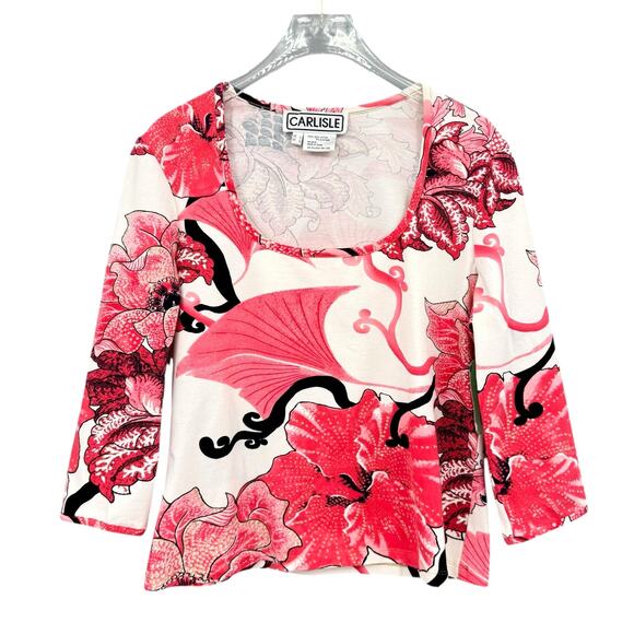 Carlisle NWT Pink Floral Gold Metallic Embellished Square Neck Slim Fit Top - Picture 6 of 11